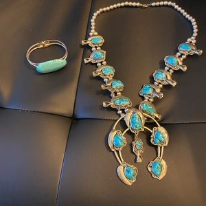 Squash blossom necklace and turquoise bracelet